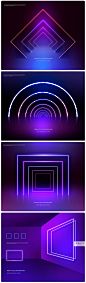 荧光霓虹灯效立体空间科技感几何图形背景海报PSD设计素材 H1385-淘宝网