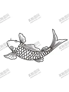 鱼线条 【酷图网】插图,古风鱼,锦鲤,描边鱼,手绘,鱼线条,装饰图案