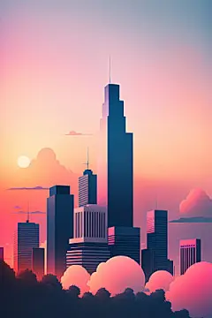 城市地标扁平风插画