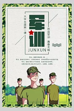 手绘新生军训男兵海报