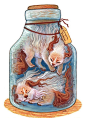 Emma Lazauski的“Bottled Creatures”系列插画作品，把神兽装进瓶子里，卖萌或装很凶都没用的！科学的时代，要用化学手段炼化了你们！ #插画狂想#  @微博设计美学 ​​​​