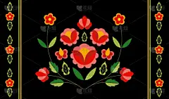 波兰民间图案载体。花卉民族装饰品。欧洲斯拉夫东欧版画。刺绣花设计为波希米亚腰椎枕头盒, 吉普赛室内纺