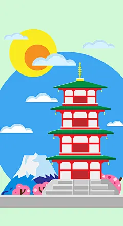 黄鹤楼樱花插画