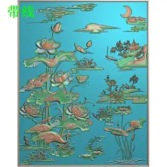 Y-061精雕图灰度浮雕图雕刻荷鱼