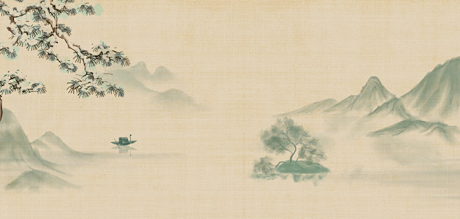 中国风水墨山水黄色