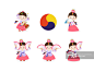 韩国传统扇子舞和杖鼓舞表演，少女穿韩服人物设计套装图片素材
