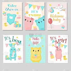 请柬,模板,庆生会,可爱的,鹳,小的,布置,问候,抵达,爱