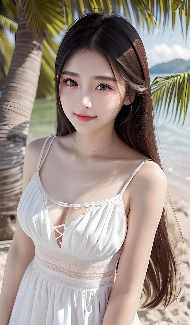 海边沙滩连衣裙少女。#二次元# ...@...