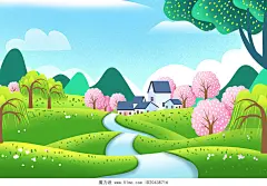 春天春分春分春天春手绘卡通春天风景背景原创插画海报春天背景图片素材