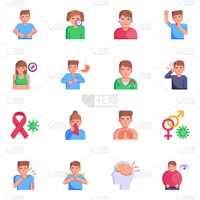 皮肤感染和疾病平面图标包