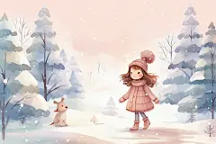 冰雪世界小雪女孩花式赏雪插画