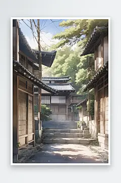 数字艺术插画风景画手绘淡彩插画城镇街景-众图网