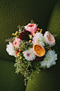 peach and burgundy floral arrangement, photo by Amber Vickery Photography http://ruffledblog.com/modern-philadelphia-wedding-with-a-black-gown #flowers #bouquets