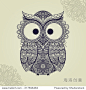 Vector illustration of owl. Bird illustrated in tribal.Owl with flowers on light background. Shaped and ornamental owl.