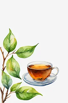 温馨手绘清新醇厚茶叶图片插画