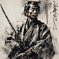portrait of a samurai holding a katana, 60s, yoji shinkawa::1 --stylize 1000  --v 5