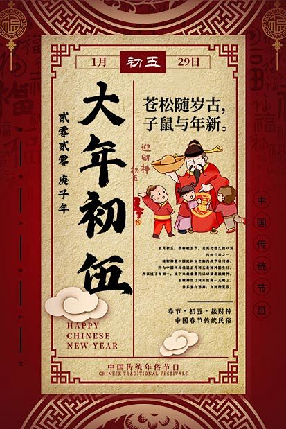 2020年春年传统习俗初一至初七场景背景...