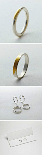 视觉志：日本设计公司 Torafu Architects 推出一款結婚戒指「Gold Wedding Ring」，其表面上镀有一层银，随时间流逝将被磨损，暴露出底下的黃金材质。寓意夫妻“共同度过的时光”，随时间的流逝，感情历久弥新。（组图）@北坤人素材