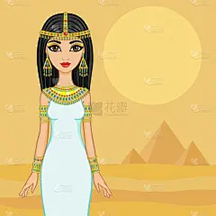 埃及公主在沙漠与古老的金字塔.