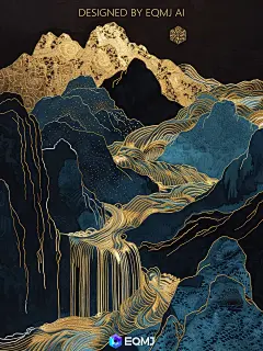 大美国风丨EQMJ AI绘制鎏金写意 山水画 - 小红书