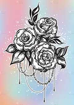 手绘美丽的玫瑰在线性风格。纹身 art。图形复古的组成。孤立的矢量插图。t恤、印刷品、海报、纺织品
