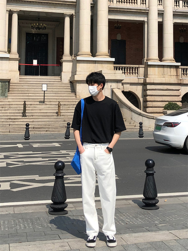 totolook白色牛仔裤男复古简约宽松...