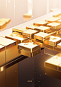 gold bars are sitting on the edge of a walkway, in the style of cubo-futurism, polished craftsmanship, contemporary candy-coated, eco-friendly craftsmanship, werkstätte, intel core, festive atmosphere