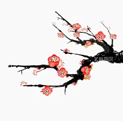 中国风水墨花卉PNG免扣  - 源文件下载【酷图网】古风,新春,新年,水彩,花卉,海棠花,樱花,桃花,工笔画,点缀,装饰,前景,免抠,合成,素材,梅花,花朵,树枝,枝头,手绘,海报,设计,插画,插图,明信片,冬日,冬季,春天,背景,