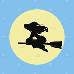 女巫,月亮,背景,扫帚,喜剧演员,巫婆帽,日本漫画风格,背景分离,惊骇