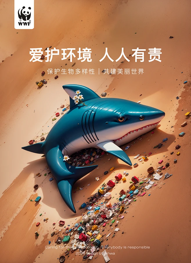 WWF公益海报实验-鲨鱼-花瓣网