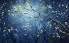 中国风建筑长城建筑蓝色树木夜景山水素材