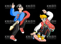 手绘潮流时尚  - 源文件下载【酷图网】滑板,毛笔,音乐,潮流,嘻哈,
