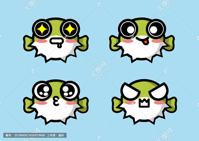 卡通插画表情包河豚logo