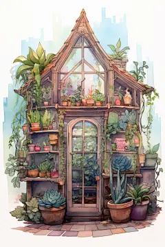 房子房屋水彩画铅笔插画