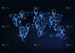 方向,地球形,未来,全球定位系统,低的,标志,蓝色背景,黑色,发光