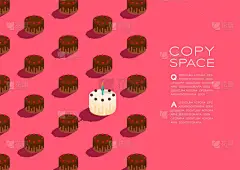 蜡烛蛋糕3D等距图案，生日快乐庆祝概念海报和社交横幅设计图片，在粉色背景下与复制空间隔离，矢量10