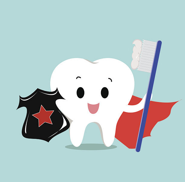 牙齿与盾牌和牙刷为医疗保健矢量图素材