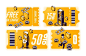 Yellow coupons for free oil change, vouchers with gift or discount for car service. set of certificates with isometric illustration of gas station. tickets with offer for vehicle maintenance