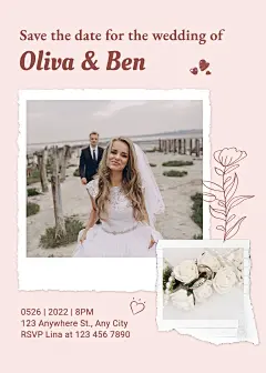 Simple Literary Paper Tearing Frame Wedding invitation