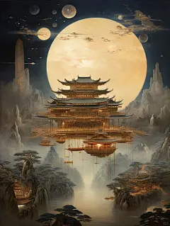 AI国风宇宙｜星际江湖系列—木构飞行基地6
