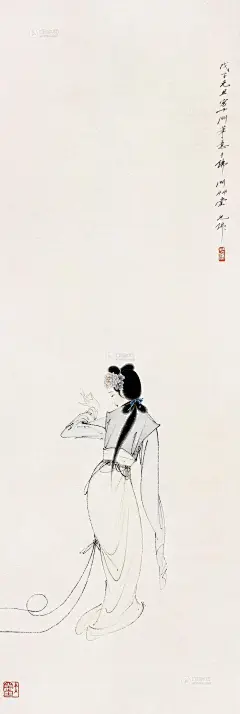 胡也佛——【戊子元旦写十州笔意于佛州草堂】仕女人物 立轴欣赏 | 
胡也佛(1908-1980)本名国华，后改名为丁文、若佛，字大空，号谷华，自署十卉庐主，浙江余姚人。工书画，学宗仇十洲，擅作仕女，以一手&quot;铁线游丝&quot;的绝活而独领风骚。间写宋元一路山水，隽逸过人。