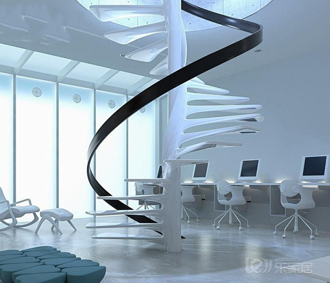 现代风格办公室旋转楼梯装修效果图