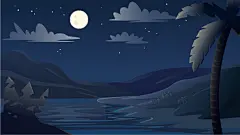 时尚月光创意高端大气夜景清新插画