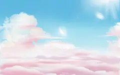 手绘唯美粉色云朵蓝天天空插画海报背景