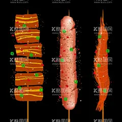烤串插画  - 源文件下载【酷图网】烤串,烧烤,烤肠,烤五花肉,烤虾,烤基围虾,夜市,插画,板绘,手绘,分层,素材,卡通,美食,肉串
