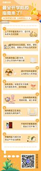 开学防疫指南注意事项h5插画风橙黄色通知长图海报图片_潮国创意