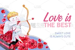 边框,绘画插图,丘比特,水彩画,玫瑰,可爱的,华丽的,请柬,贺卡,泰国