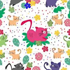 可爱的,猫,四方连续纹样,多色的,白昼,浪漫,花,庆祝,爱,装饰