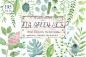 Big green set in watercolor. : This huge set includes: a large collection of branches, leaves, tapes, watercolor backgrounds, spots, watercolor wooden textures. And also various designs: floral patterns, frames, bouquets, wedding invitations.