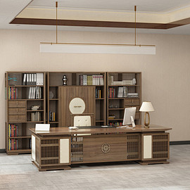 新中式实木办公桌现代中式大班台简约大气老